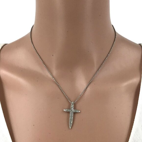 Monet Necklace Cross Pendant Rhinestone Inlay Silver Tone Adjustable Length - Picture 1 of 2